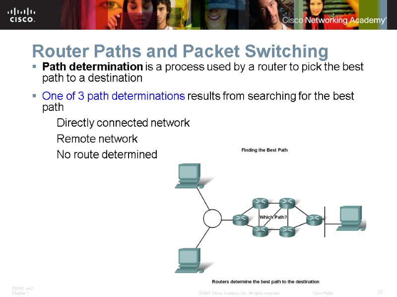 Router Paths and Packet Switching Path determination is a process used by a router
